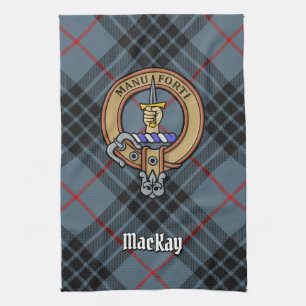 Clan MacKay Crest over Blue Tartan Theedoek