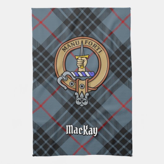 Clan MacKay Crest over Blue Tartan Theedoek (Verticaal)