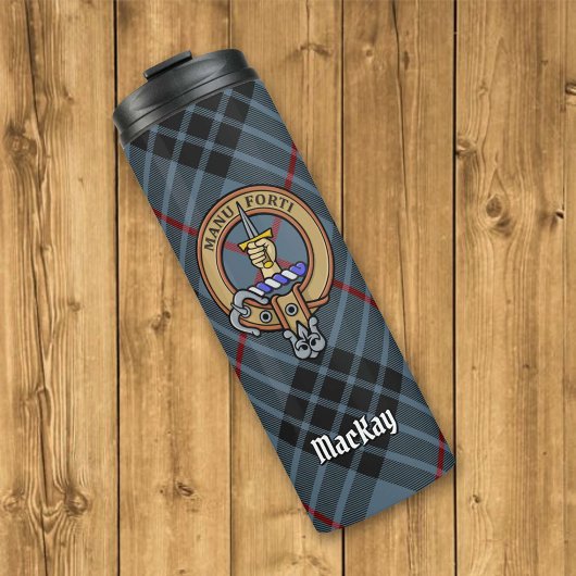 Clan MacKay Crest over Blue Tartan Thermosbeker