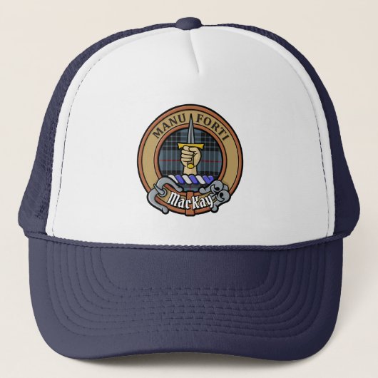 Clan MacKay Crest over Blue Tartan Trucker Pet (Voorkant)