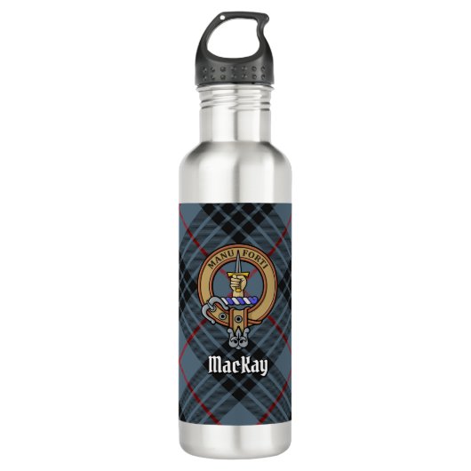 Clan MacKay Crest over Blue Tartan Waterfles (Voorkant)