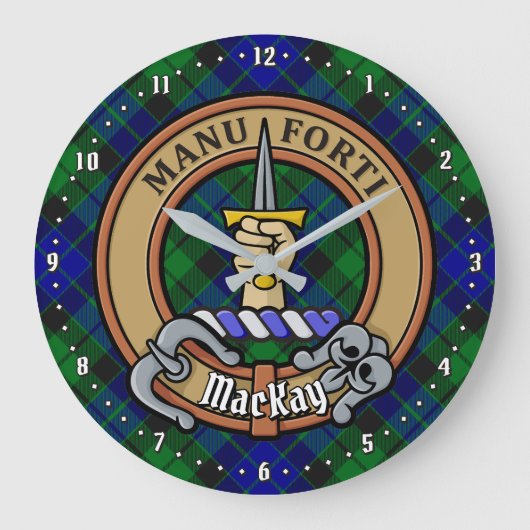 Clan MacKay Crest over Tartan Grote Klok (Voorkant)