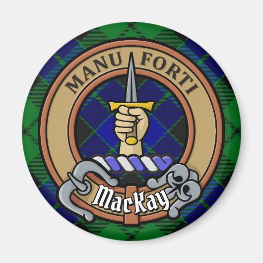 Clan MacKay Crest over Tartan Magneet (Voorkant)