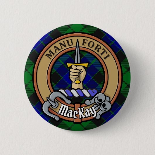 Clan MacKay Crest over Tartan Ronde Button 5,7 Cm (Voorkant)