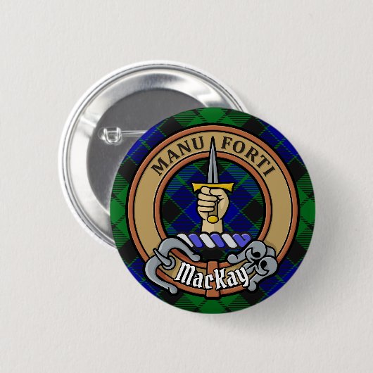 Clan MacKay Crest over Tartan Ronde Button 5,7 Cm (Voorkant /achterkant)