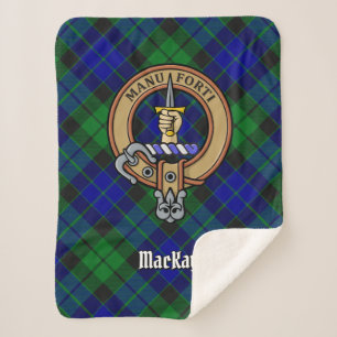 Clan MacKay Crest over Tartan Sherpa Deken