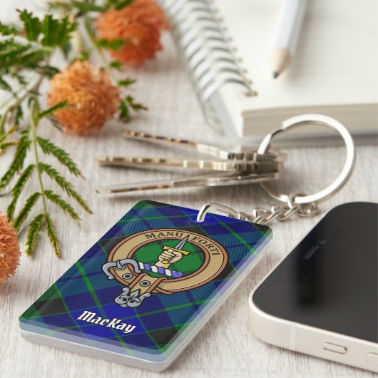 Clan MacKay Crest over Tartan Sleutelhanger (Voorkant Rechts)