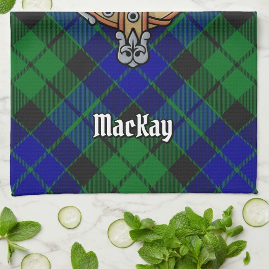 Clan MacKay Crest over Tartan Theedoek (Gevouwen)