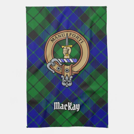 Clan MacKay Crest over Tartan Theedoek (Verticaal)
