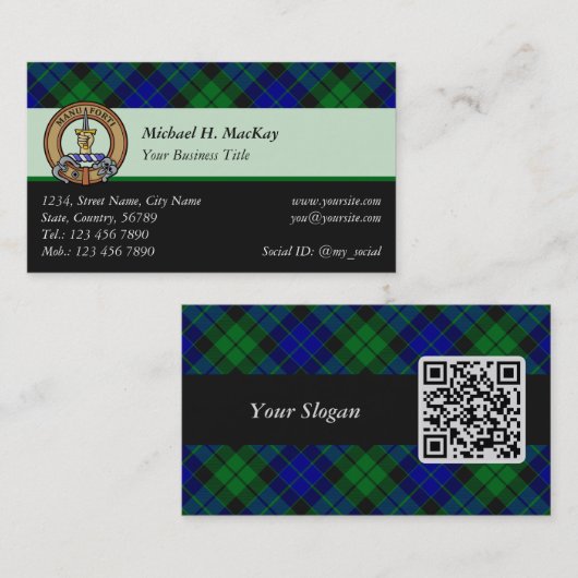 Clan MacKay Crest over Tartan Visitekaartje (Voorkant / Achterkant)