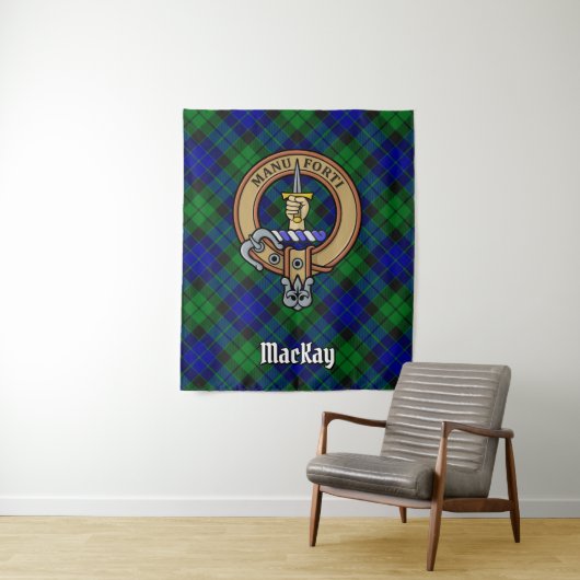 Clan MacKay Crest over Tartan Wandkleed (In situ)