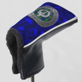 Clan MacKay Crest & Tartan Knot op Thistle Golfheadcover (3/4 voorkant)