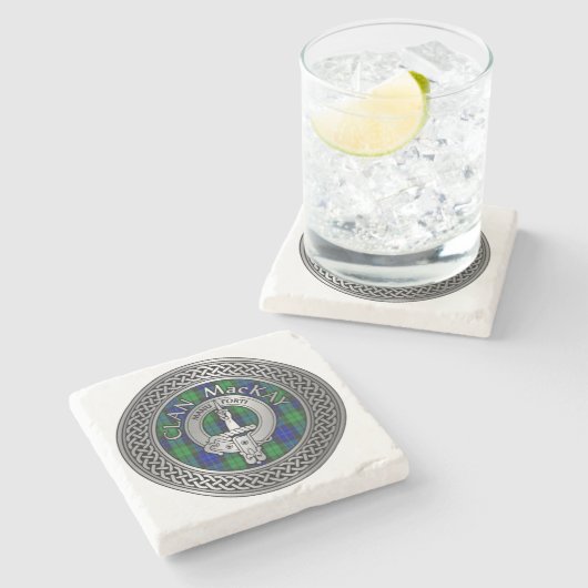 Clan MacKay Crest & Tartan Knot Stone Onderzetter (Zijkant)