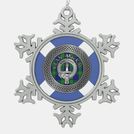 Clan MacKay Crest & Tartan Knot Tin Sneeuwvlok Ornament (Voorkant)