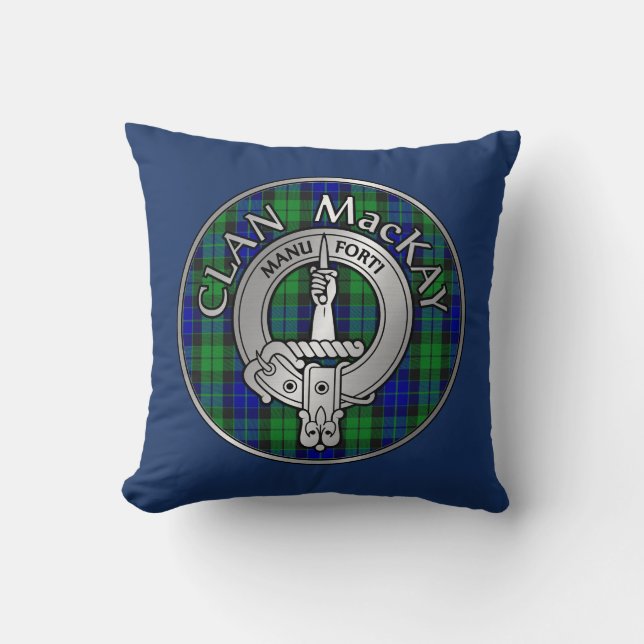 Clan MacKay Crest & Tartan Kussen (Voorkant)