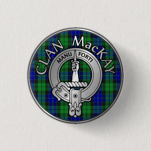 Clan MacKay Crest & Tartan Ronde Button 3,2 Cm (Voorkant)