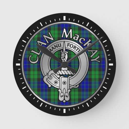 Clan MacKay Crest & Tartan Ronde Klok (Voorkant)