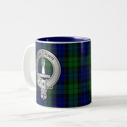 Clan MacKay Crest & Tartan Tweekleurige Koffiemok (Voorkant links)