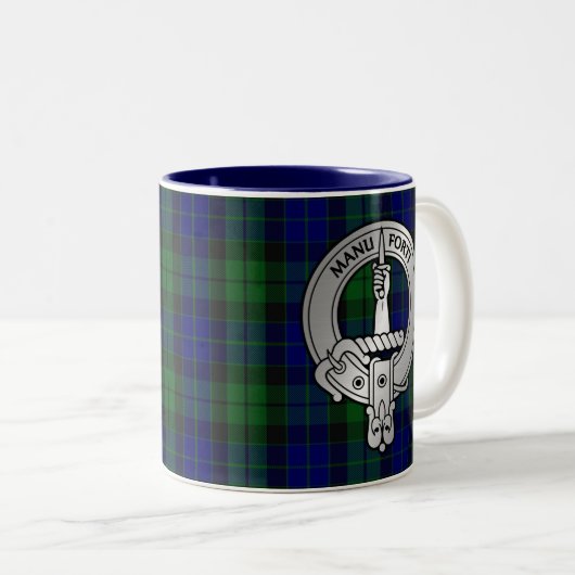 Clan MacKay Crest & Tartan Tweekleurige Koffiemok (Voorkant rechts)