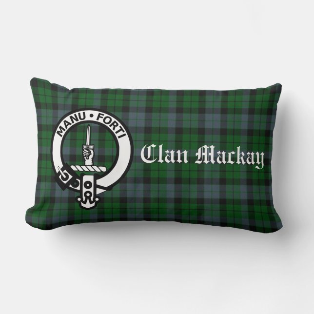 Clan Mackay Tartan Crest Lumbar Pillow Kussen (Voorkant)