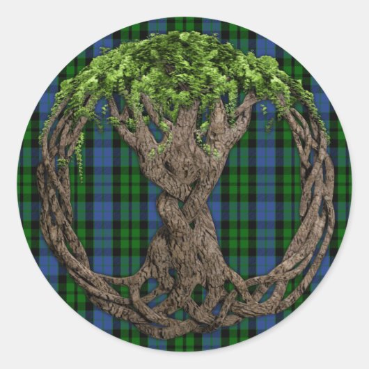 Clan MacKay Tartan en de Keltische Levensboom Ronde Sticker (Voorkant)