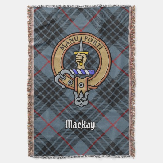 Clan MacKay Wapen over Blauwe Tartan Deken (Voorkant Verticaal)