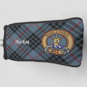 Clan MacKay Wapen over Blauwe Tartan Golfheadcover (Voorkant)