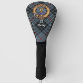 Clan MacKay Wapen over Blauwe Tartan Golfheadcover (Voorkant)