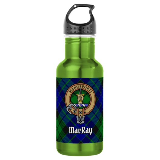 Clan MacKay Wapen over Tartan Waterfles (Voorkant)
