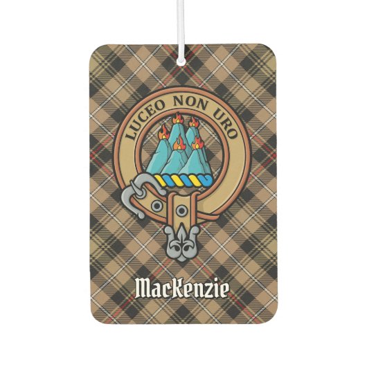 Clan MacKenzie Crest over bruine jacht Tartan Luchtverfrisser (Voorkant)