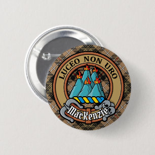 Clan MacKenzie Crest over bruine jacht Tartan Ronde Button 5,7 Cm