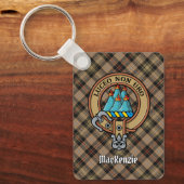Clan MacKenzie Crest over bruine jacht Tartan Sleutelhanger (Voorkant)