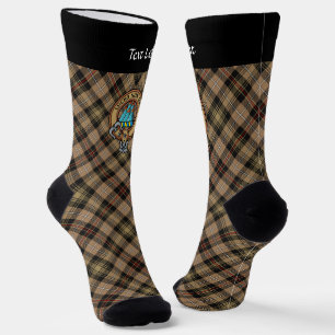 Clan MacKenzie Crest over bruine jacht Tartan Sokken