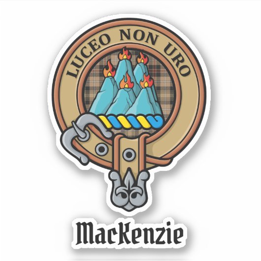Clan MacKenzie Crest over bruine jacht Tartan Sticker (Voorkant)