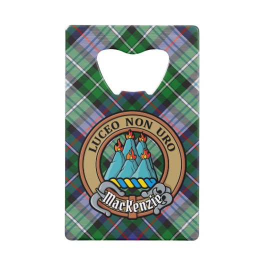 Clan MacKenzie Crest over Dress Tartan Creditkaart Flessenopener (Voorkant)