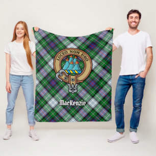 Clan MacKenzie Crest over Dress Tartan Fleece Deken