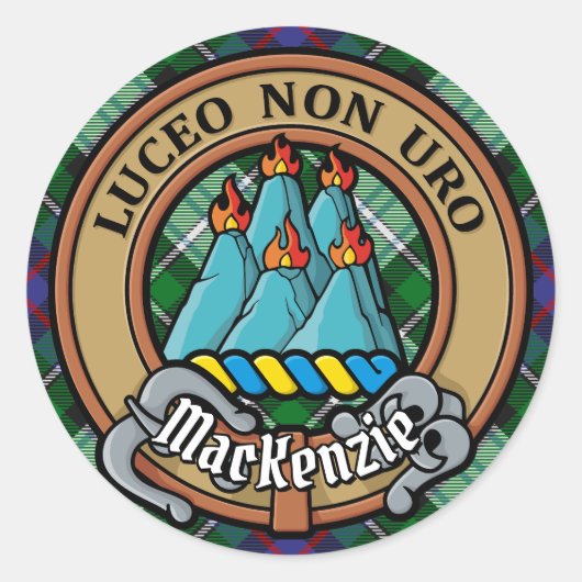 Clan MacKenzie Crest over Dress Tartan Ronde Sticker (Voorkant)