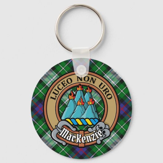 Clan MacKenzie Crest over Dress Tartan Sleutelhanger (Voorkant)
