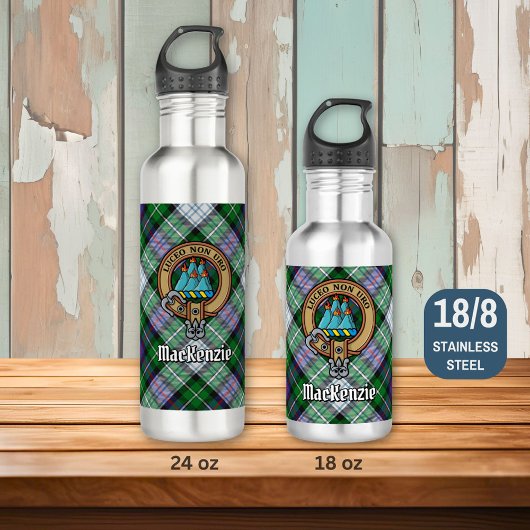 Clan MacKenzie Crest over Dress Tartan Waterfles