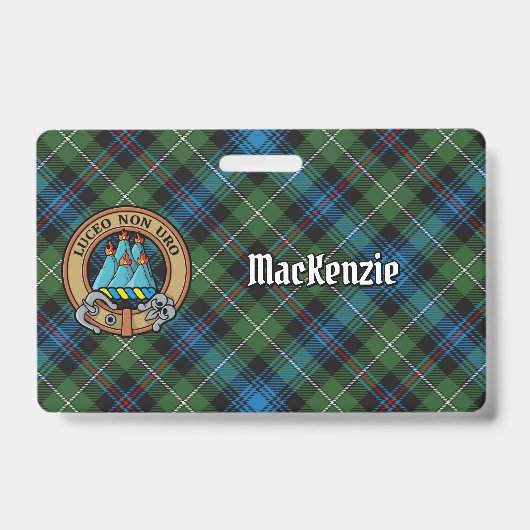 Clan MacKenzie Crest over Schotse Plaid Badge (Voorzijde)
