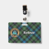 Clan MacKenzie Crest over Schotse Plaid Badge (Voorzijde met clip)