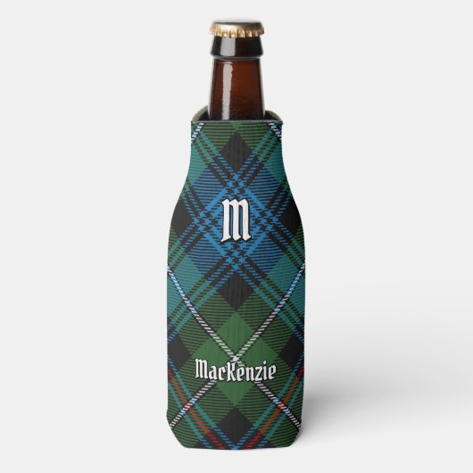 Clan MacKenzie Crest over Tartan Flesjeskoeler (Fles Voorkant)