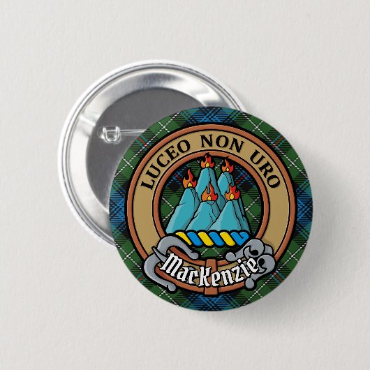 Clan MacKenzie Crest over Tartan Ronde Button 5,7 Cm (Voorkant /achterkant)
