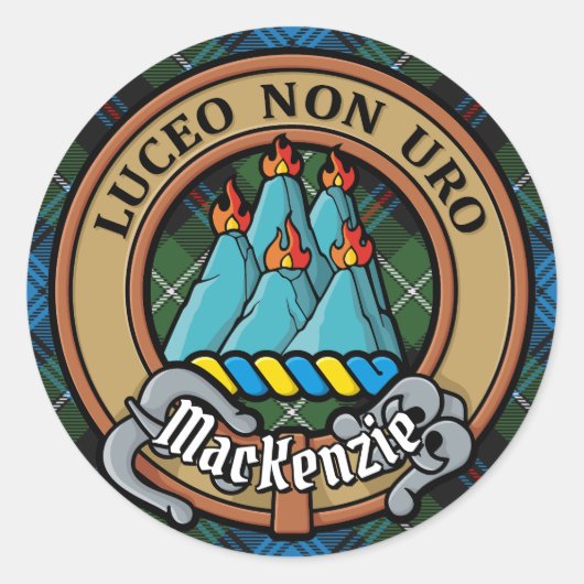 Clan MacKenzie Crest over Tartan Ronde Sticker (Voorkant)