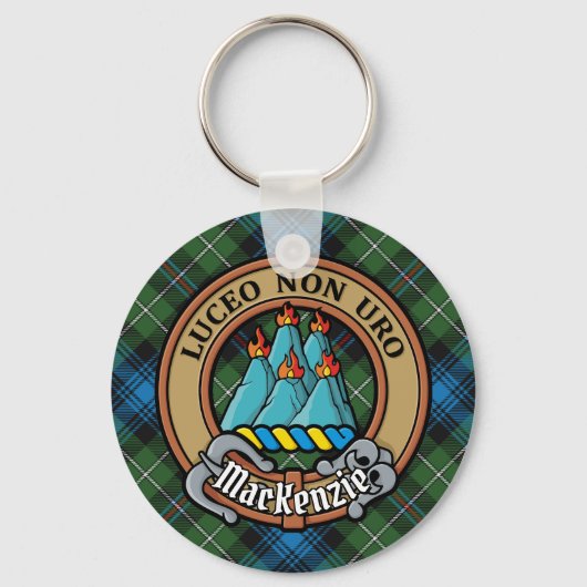 Clan MacKenzie Crest over Tartan Sleutelhanger (Voorkant)