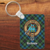 Clan MacKenzie Crest over Tartan Sleutelhanger (Voorkant)