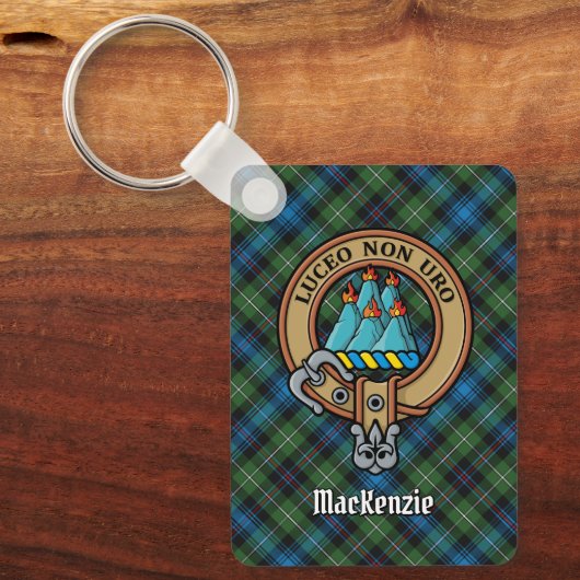 Clan MacKenzie Crest over Tartan Sleutelhanger (Voorkant)