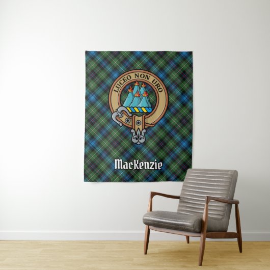Clan MacKenzie Crest over Tartan Wandkleed (In situ)