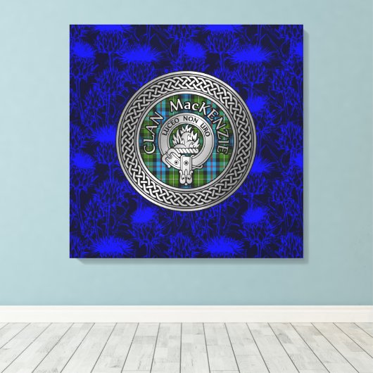 Clan MacKenzie Crest & Tartan Knot Canvas Afdruk (Insitu (Houten vloer))