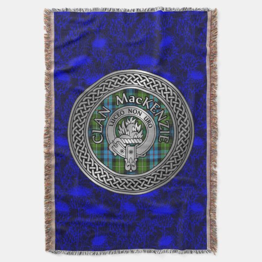 Clan MacKenzie Crest & Tartan Knot Deken (Voorkant Verticaal)